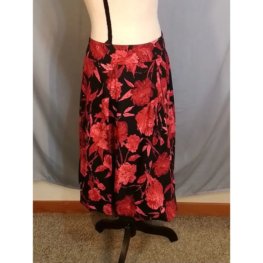 New York & Company  pink floral on black background